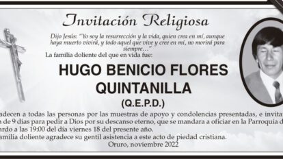 Invitación Religiosa: Hugo Benicio Flores Quintanilla