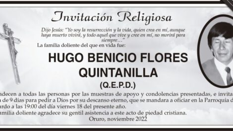 Invitación Religiosa: Hugo Benicio Flores Quintanilla