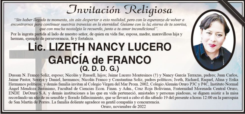 Lic. Lizeth Nancy Lucero García de Franco obituario