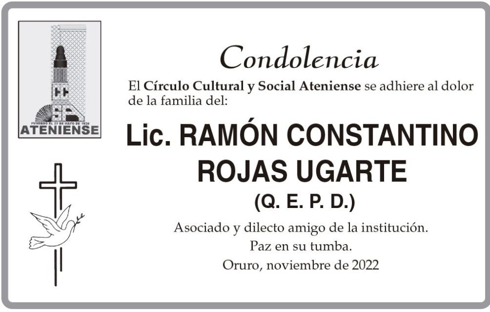 Condolencia por Lic. Ramón Constantino Rojas Ugarte