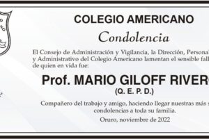 Condolencia por el fallecimiento del Prof. Mario Giloff Riveros