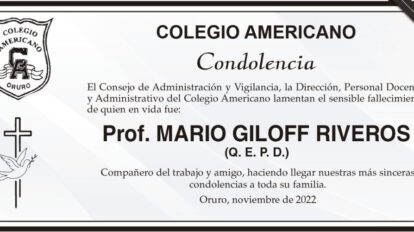 Condolencia por el fallecimiento del Prof. Mario Giloff Riveros