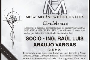 Condolencia Ing. Raúl Luis Araujo Vargas