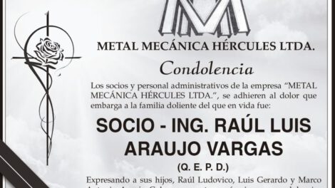 Condolencia Ing. Raúl Luis Araujo Vargas