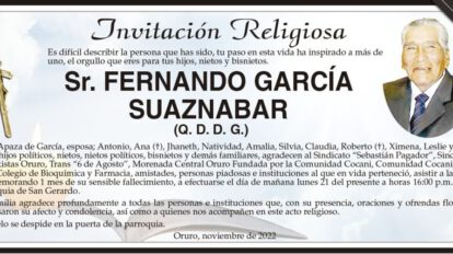 Invitación Religiosa para Fernando García Suaznabar