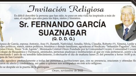 Invitación Religiosa para Fernando García Suaznabar