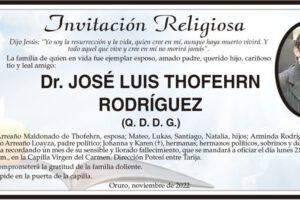 Invitación Religiosa para Dr. José Luis Thofehrn Rodríguez