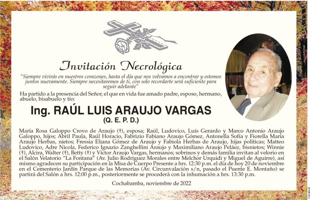 Ing. Raúl Luis Araujo Vargas Q. E. P. D.