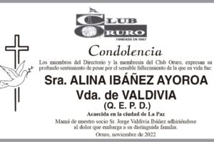 Condolencia por el fallecimiento de Alina Ibáñez Ayoroa