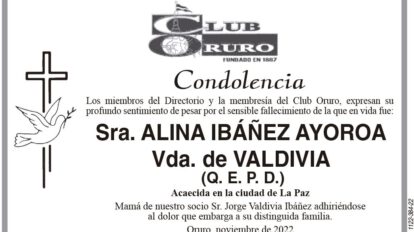 Condolencia por el fallecimiento de Alina Ibáñez Ayoroa