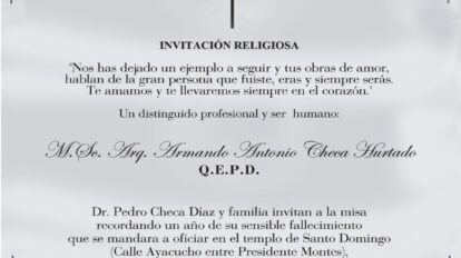 Invitación Religiosa: Armando Antonio Checa Hurtado