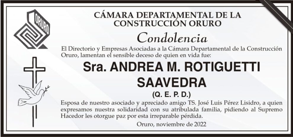 Condolencia por el fallecimiento de Andrea M. Rotiguetti Saavedra
