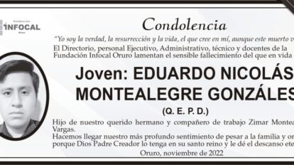 Condolencia por el fallecimiento de Eduardo Nicolás Montealegre Gonzáles