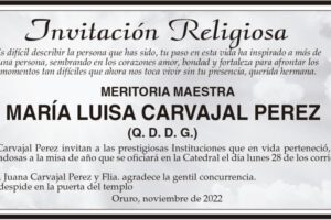 Invitación Religiosa: María Luisa Carvajal Perez