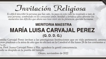 Invitación Religiosa: María Luisa Carvajal Perez