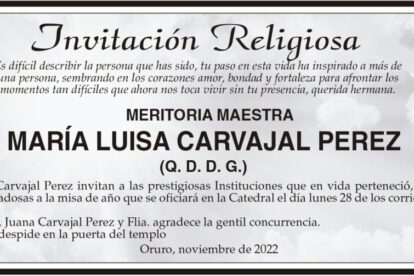 Invitación Religiosa: María Luisa Carvajal Perez