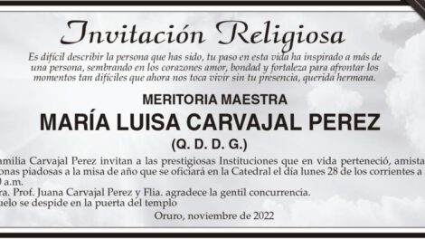 Invitación Religiosa: María Luisa Carvajal Perez
