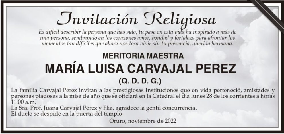 Invitación Religiosa: María Luisa Carvajal Perez
