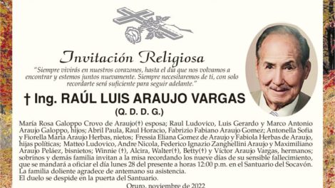 Ing. Raúl Luis Araujo Vargas, siempre vivirás en nuestros corazones