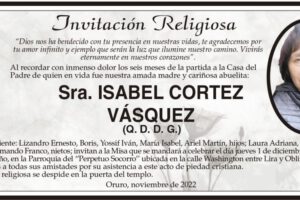 Invitación Religiosa en memoria de Isabel Cortez Vásquez