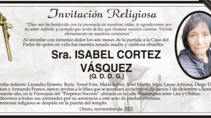 Invitación Religiosa en memoria de Isabel Cortez Vásquez