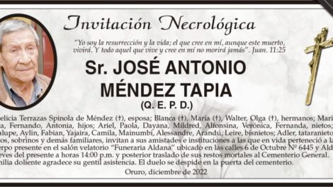 Invitación Necrológica: José Antonio Méndez Tapia