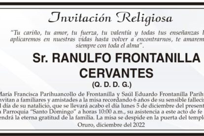 Invitación Religiosa: Sr. Ranulfo Frontanilla Cervantes