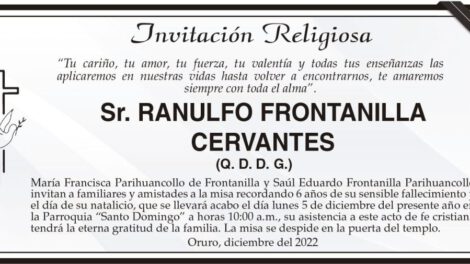 Invitación Religiosa: Sr. Ranulfo Frontanilla Cervantes