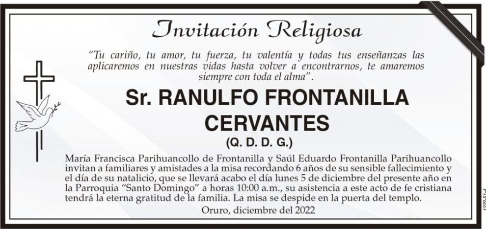 Invitación Religiosa: Sr. Ranulfo Frontanilla Cervantes