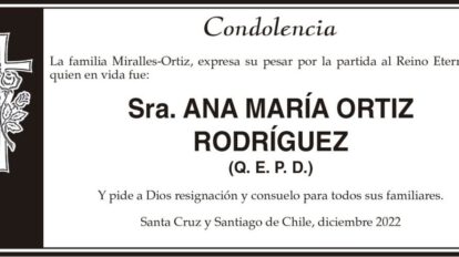 Condolencia por Ana María Ortiz Rodríguez