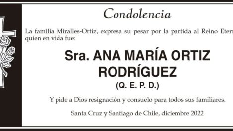 Condolencia por Ana María Ortiz Rodríguez