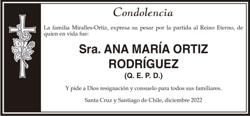 Condolencia por Ana María Ortiz Rodríguez