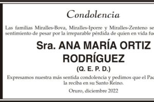 Condolencia por la pérdida de Ana María Ortiz Rodríguez