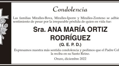 Condolencia por la pérdida de Ana María Ortiz Rodríguez
