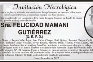 Invitación Necrológica: Felicidad Mamani Gutiérrez