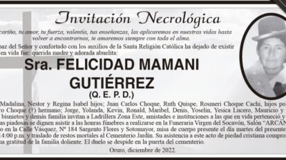 Invitación Necrológica: Felicidad Mamani Gutiérrez