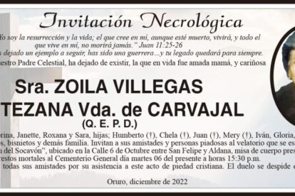 Necrológica Sra. Zoila Villegas Antezana