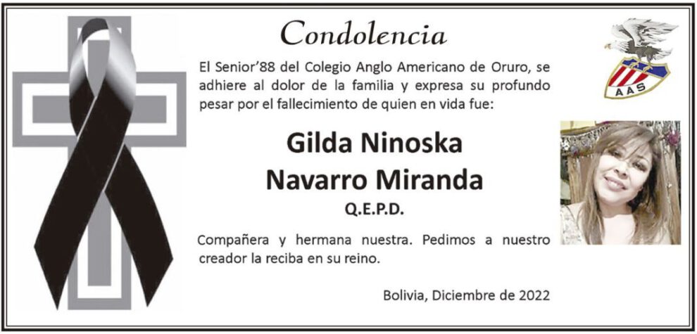 Condolencia por Gilda Ninoska Navarro Miranda