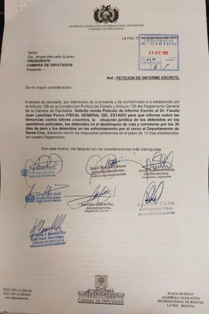 Informe sobre acciones contra quienes cercaron Santa Cruz