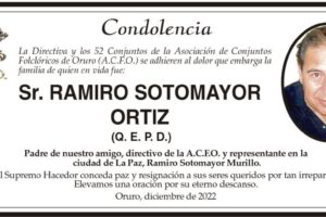 Condolencia por el fallecimiento del Sr. Ramiro Sotomayor Ortiz