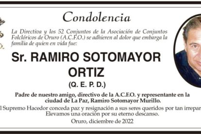 Condolencia por el fallecimiento del Sr. Ramiro Sotomayor Ortiz