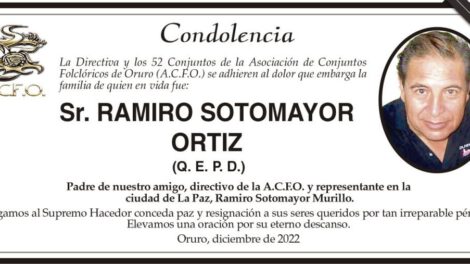 Condolencia por el fallecimiento del Sr. Ramiro Sotomayor Ortiz