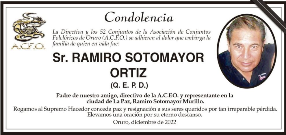 Condolencia por el fallecimiento del Sr. Ramiro Sotomayor Ortiz