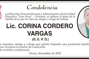 Condolencia por la Lic. Corina Cordero Vargas
