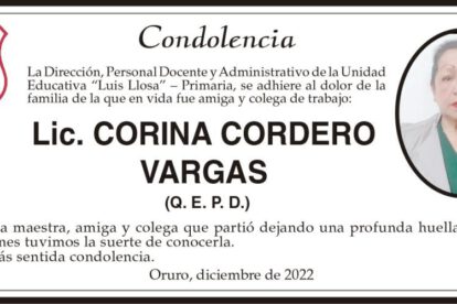 Condolencia por la Lic. Corina Cordero Vargas