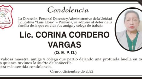 Condolencia por la Lic. Corina Cordero Vargas