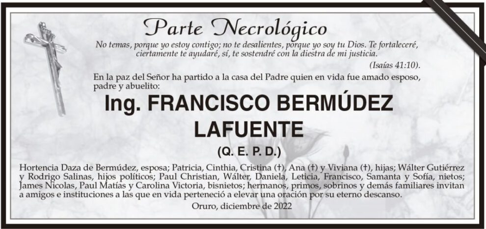 Necrológico de Ing. Francisco Bermúdez Lafuente