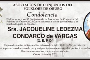 Condolencia por Jacqueline Ledezma Condarco