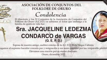 Condolencia por Jacqueline Ledezma Condarco