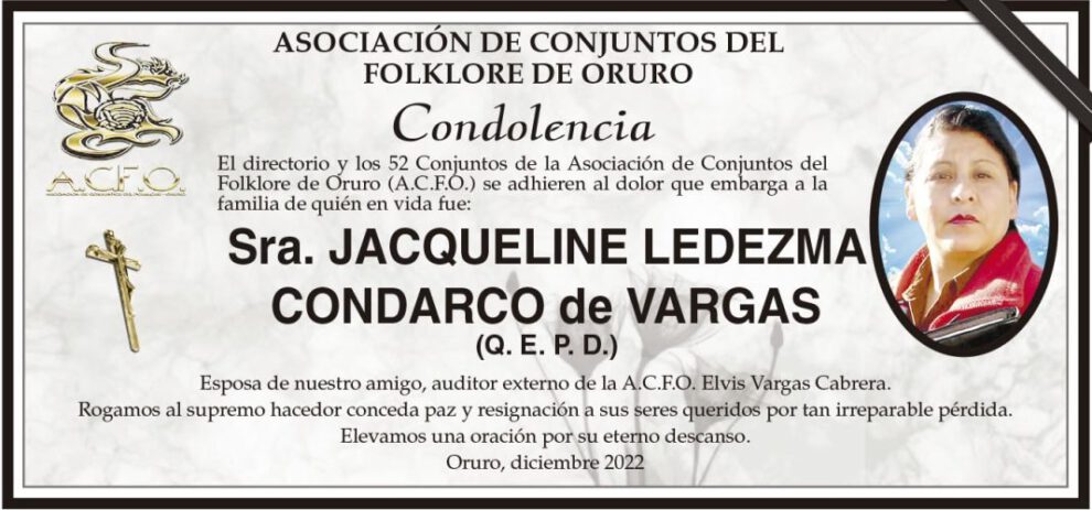 Condolencia por Jacqueline Ledezma Condarco